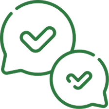 Residential landscaping Two green speech bubble outlines, each containing a check mark, appear overlapping on a white background.