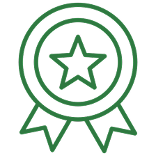 Residential landscaping A simple green outline of an award ribbon with a star in the center and two streamers hanging down.